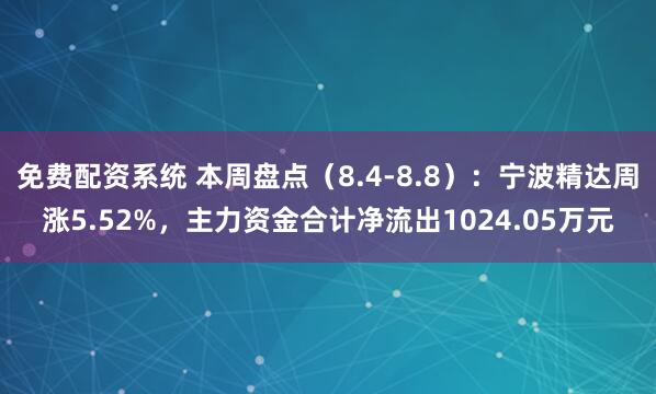 免费配资系统 本周盘点（8.4-8.8）：宁波精达周涨5.52%，主力资金合计净流出1024.05万元